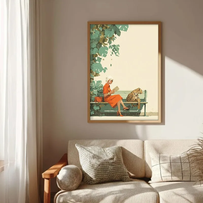 Jungle Reads Canvas Wall Painting - Brown Frame media 6
