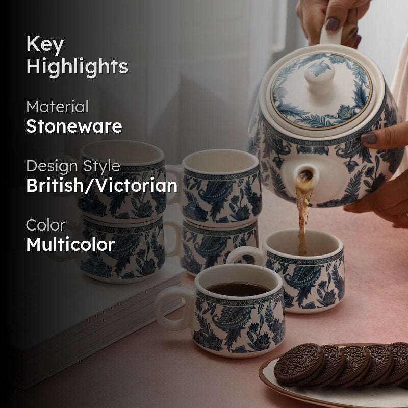 Indiblue Stoneware Tea Pot Set - Seven Piece Set media 2