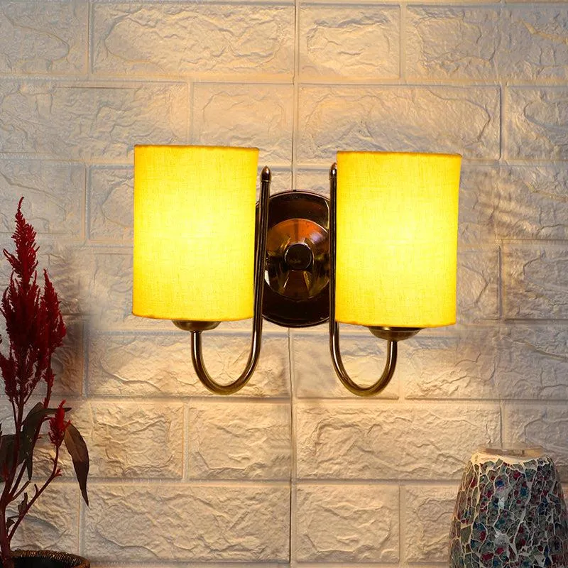 Veda Duo Cylindrical Fabric & Metal Wall Lamp - Yellow media 1