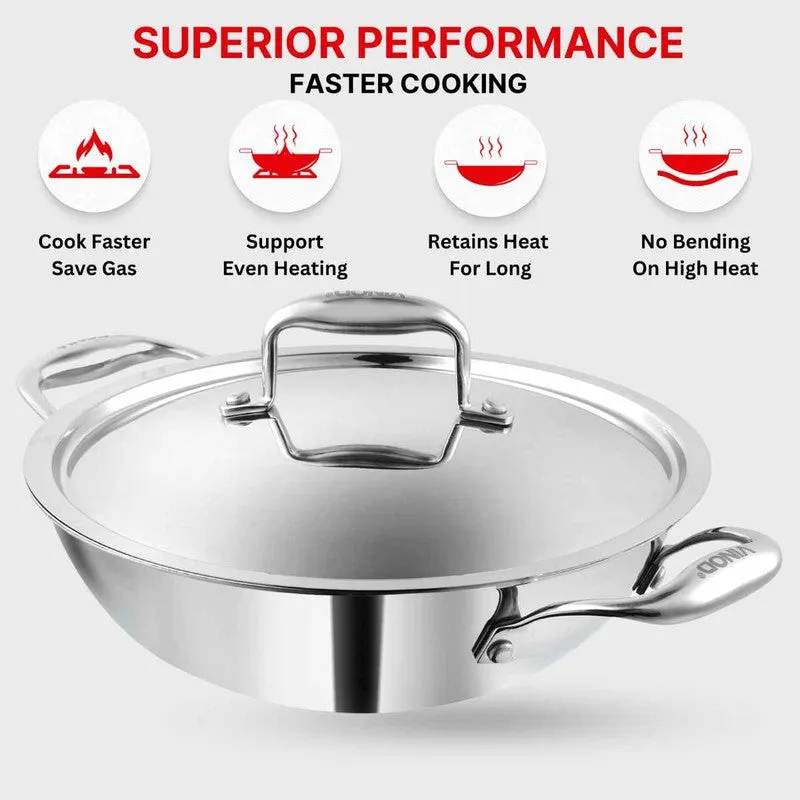 Vinod Orren Stainless Steel Kadhai With Lid - 1200 mL/12 Inches media 7
