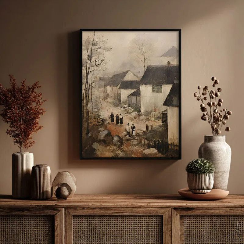 Winter Cottages Archival Canvas Wall Art - Black Frame media 3