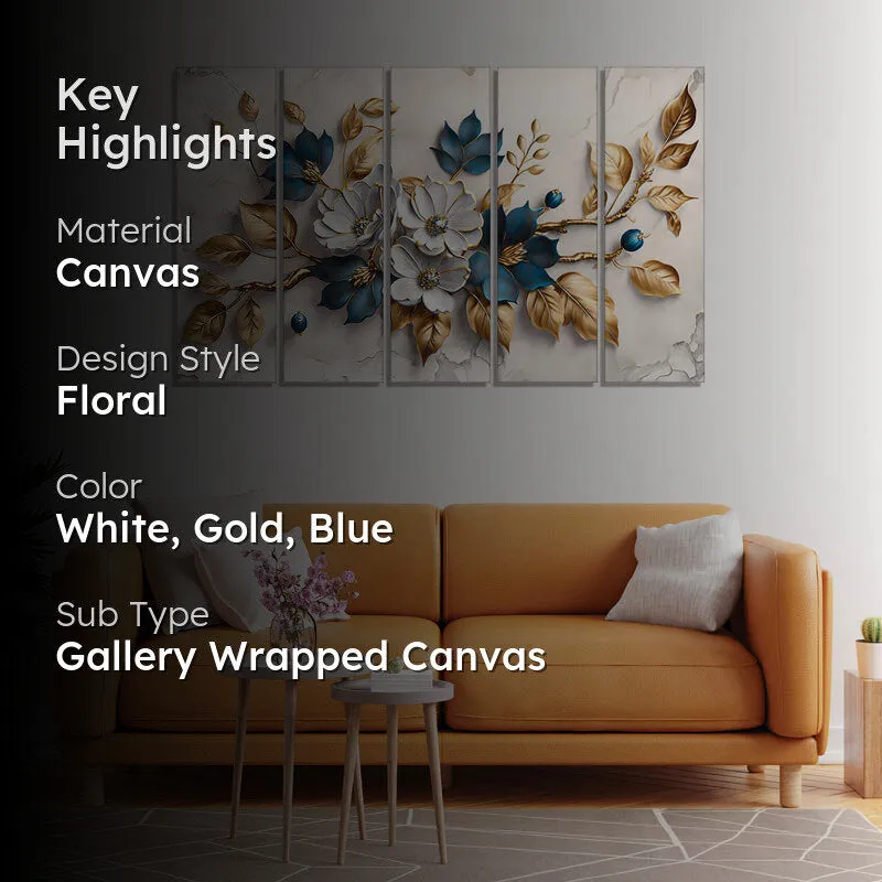 Abbla Flora Canvas Wall Painting - Set Of Five media 2
