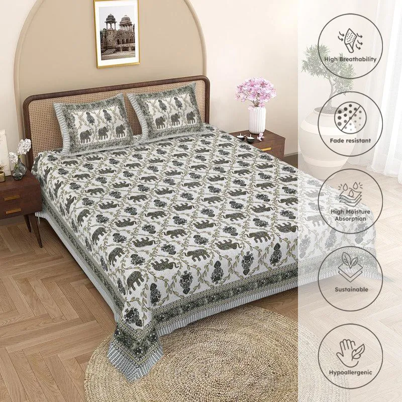 Tejas Ethnic Cotton Bedsheet (Grey) - 180 TC media 3