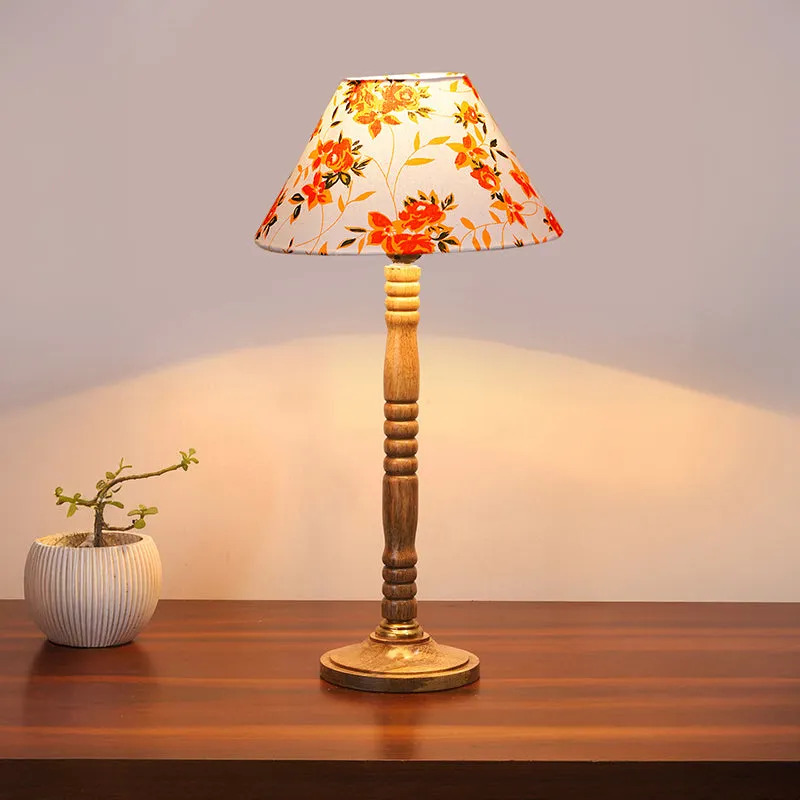 Garden Lights Table Lamp With Carved Wooden Base - Multicolor media 1