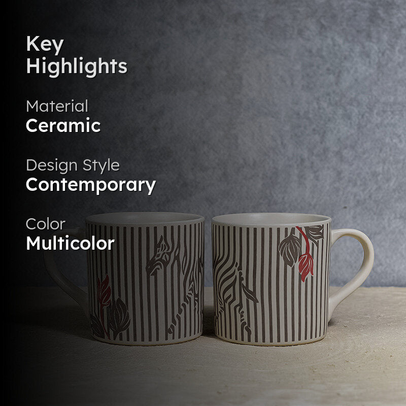 Floral Lines Ceramic Coffee Mug (300 mL Each) - Set of Two media 2