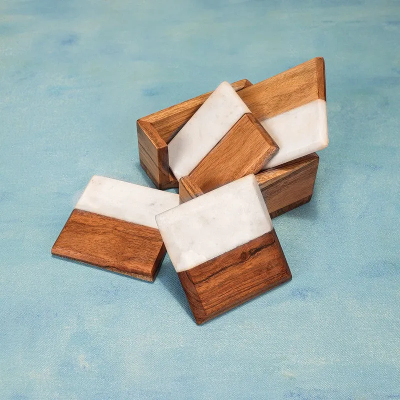 EarthTone Wood & Marble Coasters - Five Piece Set media 3