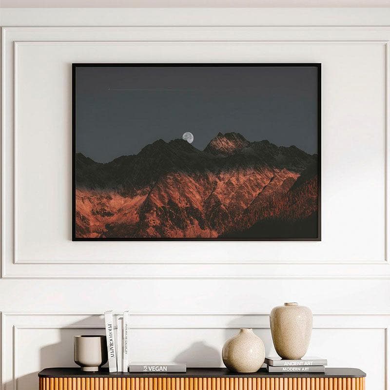 Moon & Mountains Canvas Wall Painting - Black Frame