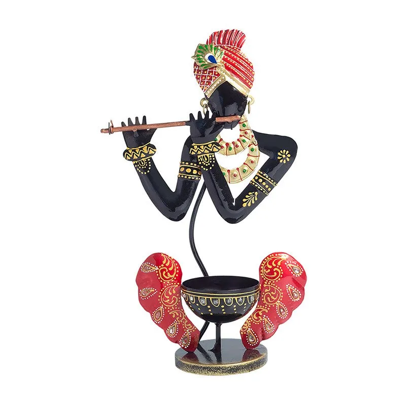Krishna Flute Tealight Holder - Black,Red media 3