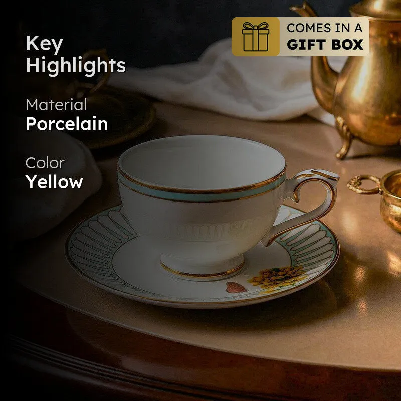 Basant 24k Gold Brushed Porcelain Tea Cup & Saucer (280 mL) - Set of Six media 2