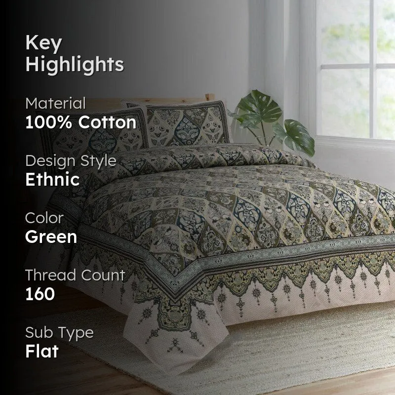 Ethnic Nirmala Cotton Bedsheet (Green) - 160 TC media 2