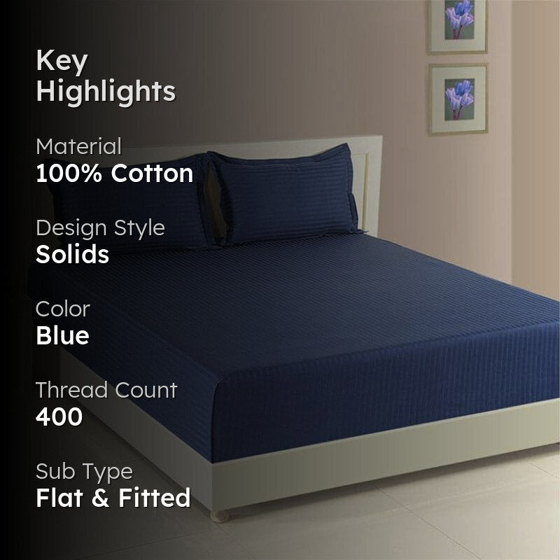 Swayam Aamodh Solid Cotton Bedsheet (Blue) - 400 TC media 2