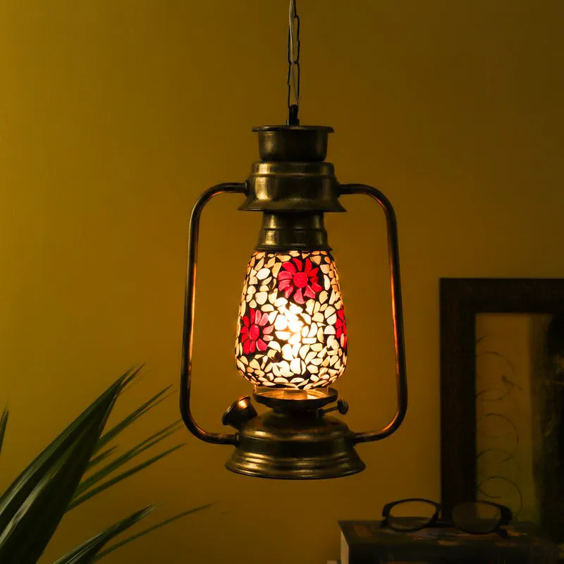 Phoolkari Mosaic Lantern Glass Ceiling Lamp - Gold media 1