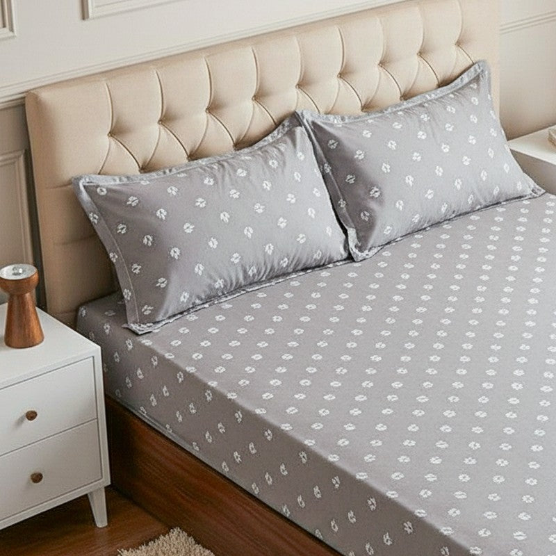 Gazal Floral Cotton Bedsheet (Grey) - 170 TC media 3