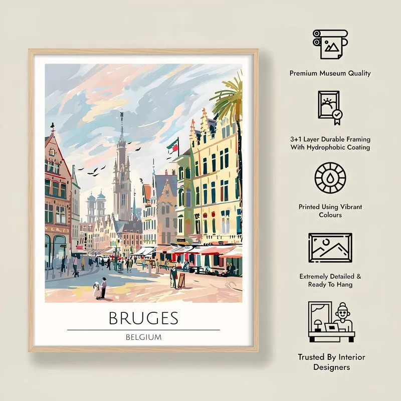 Vintage Bruges Framed Canvas Archival Canvas Wall Painting - Natural Brown Frame media 8