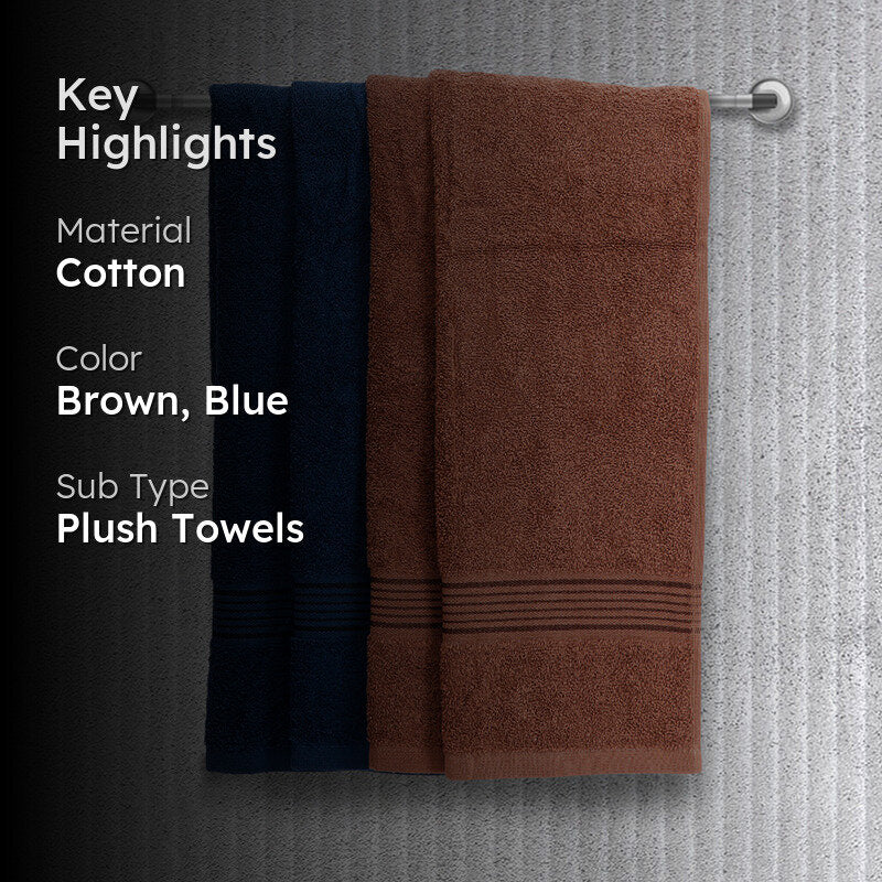 Pluma Cotton Hand & Face Towel (Brown & Navy Blue) - Set Of Four media 2