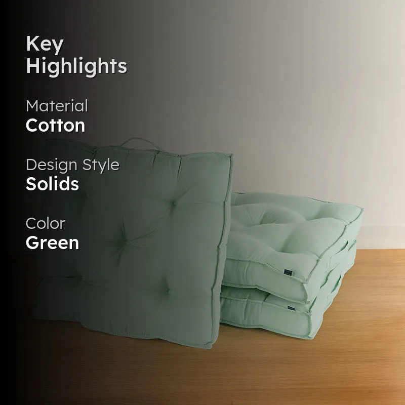 Cushflow Solid Cotton Floor Cushion (Sage Green) - Set Of Three media 2