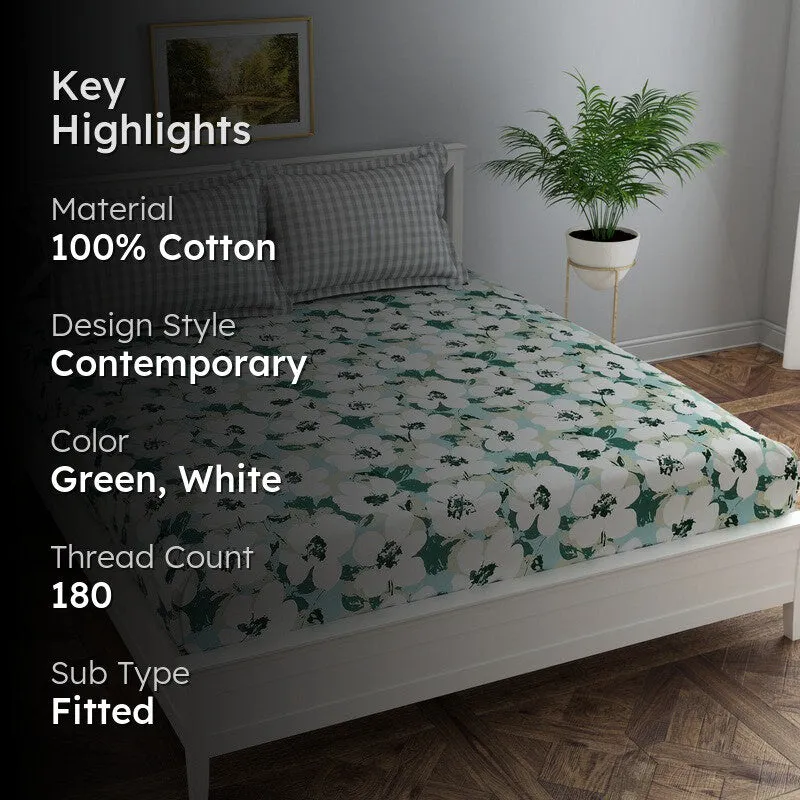 Flower Grace Cotton Fitted Bedsheet - 180 TC media 2