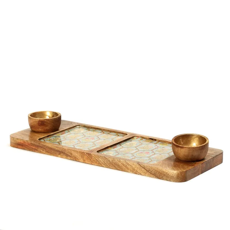 Hexafloral Mango Wood Platter With Dip Bowl - Three Piece Set media 4