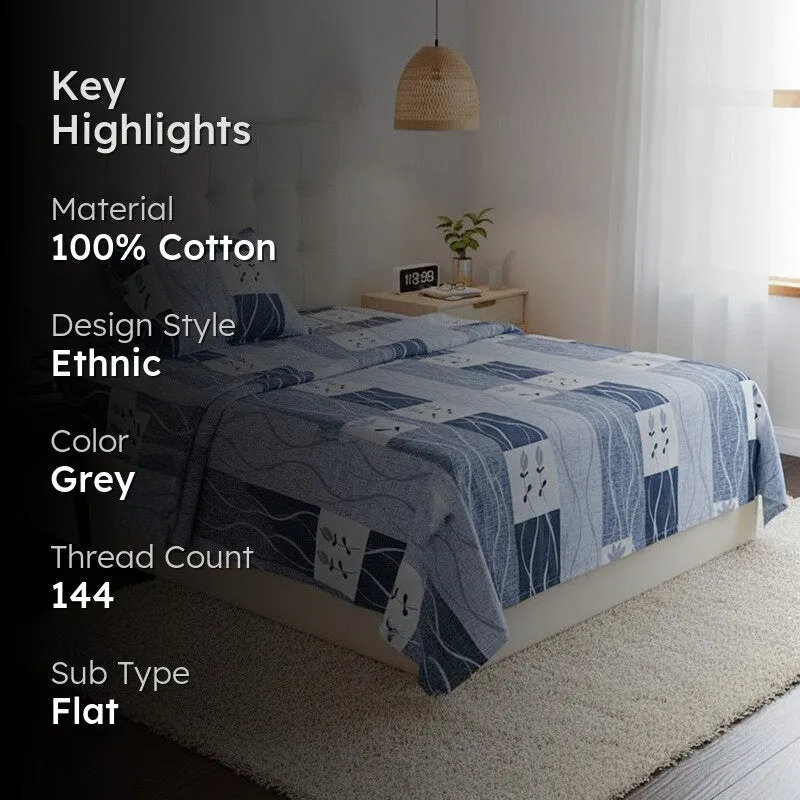 Shirava Wavy Cotton Bedsheet (Grey) - 144 TC media 2