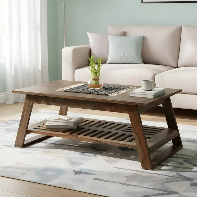 Azvino Sheesham Wooden Center Table - Light Brown media 3