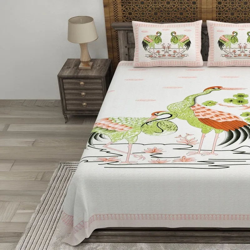 Classica Cotton Bedsheet (Off White,Green) - 240 TC media 3