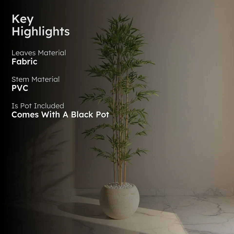 Artificial Bamboo Plant With Black Fiber Pot - 6.6 Feet media 2