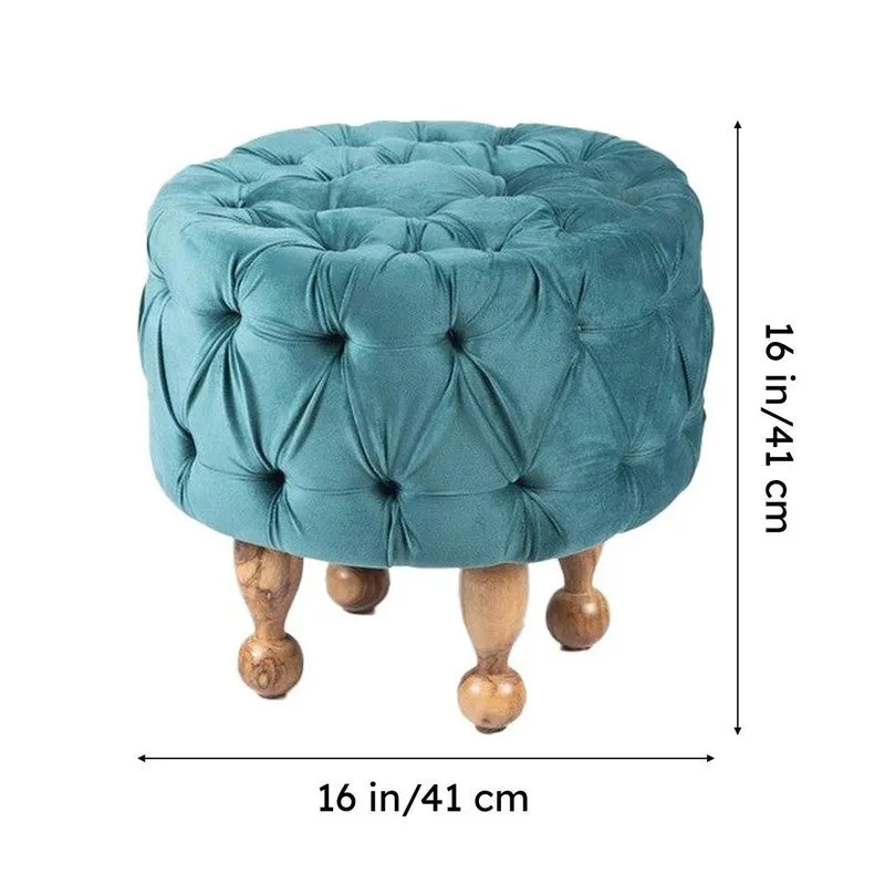 Jverix Acacia Wooden Ottomans - Blue media 12