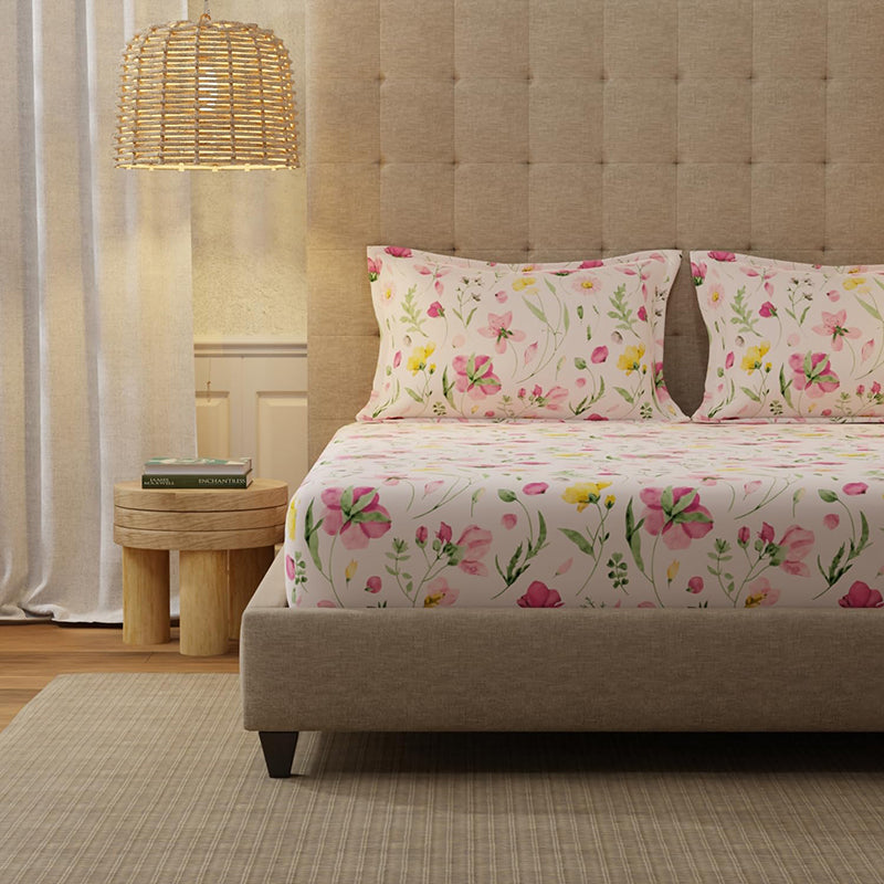 Urban Space Meadows Rose Cotton Bedsheet (Pink) - 200 TC media 3