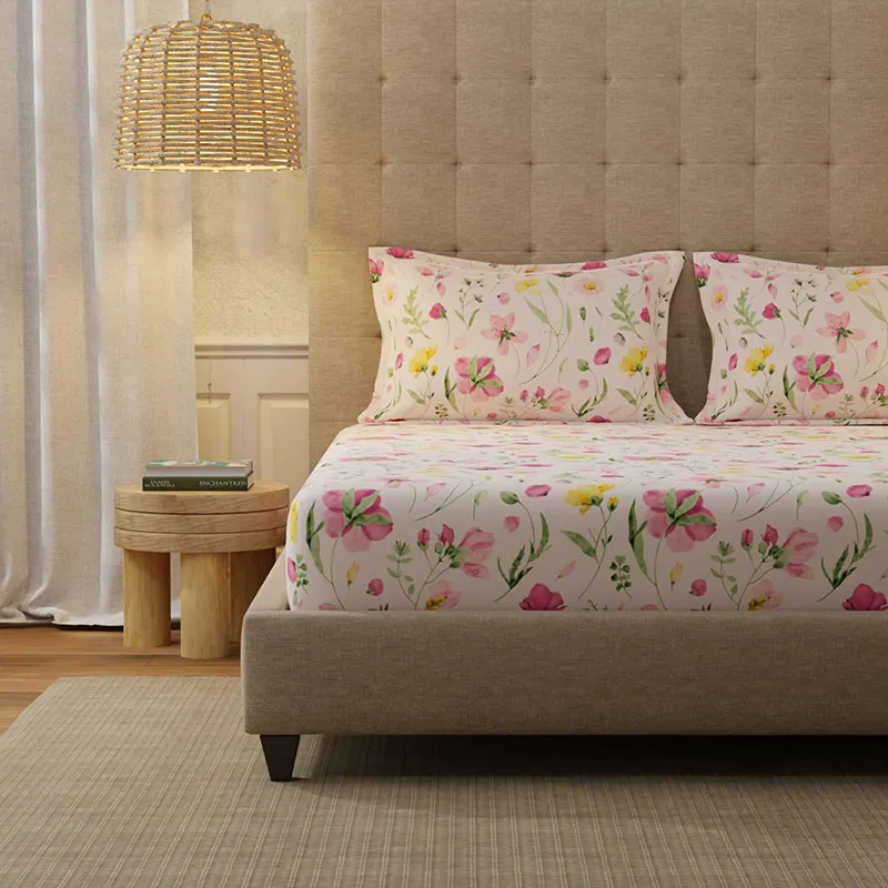 Urban Space Meadows Rose Cotton Bedsheet (Pink) - 200 TC media 3