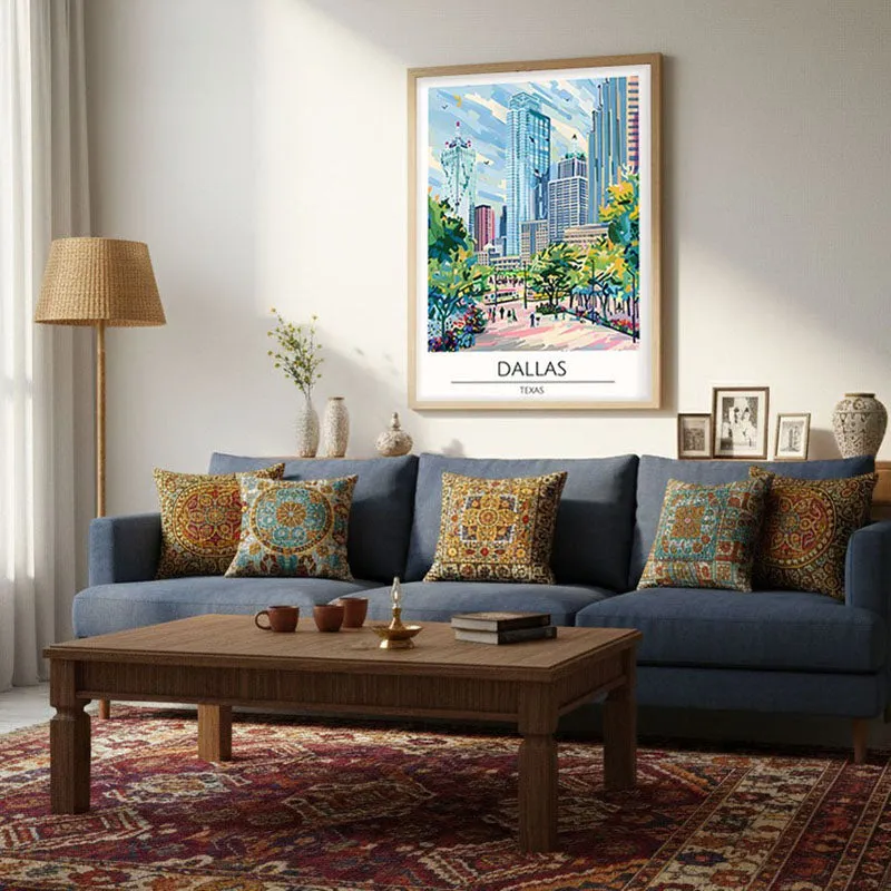Vintage Dallas Framed Canvas Archival Canvas Wall Painting - Natural Brown Frame media 4