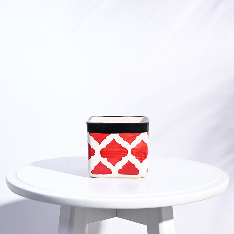 Ugaoo Square Rose Red Ceramic Pot