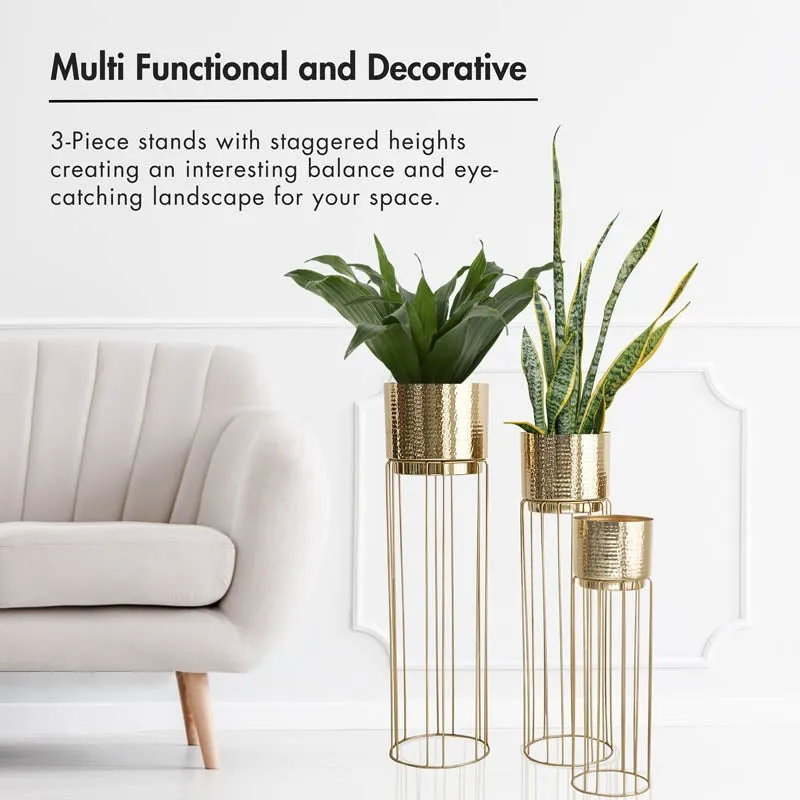 Regal Hammered Metal Planters With Tall Stands - Set Of Three media 7