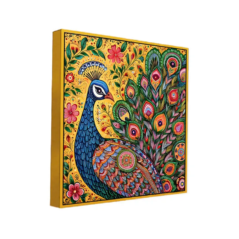 Madhubhani Mayura Canvas Wall Art With Frame media 3