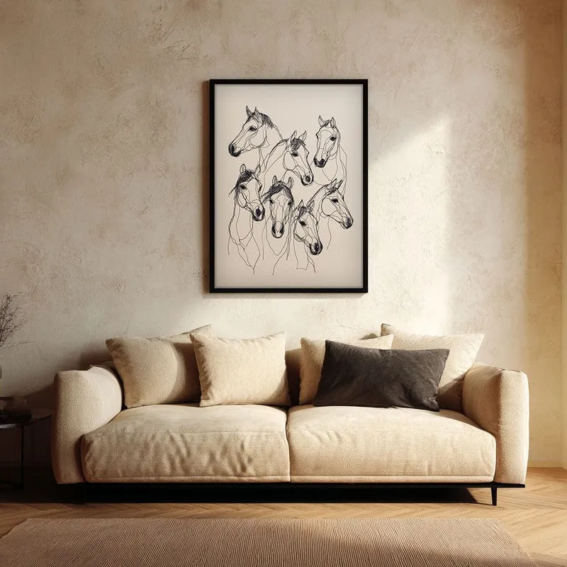 Abstract Line Art Horse Painting With Black Frame media 1