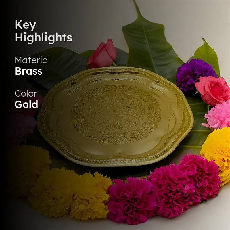 Decorative Engraved Floral Brass Pooja Thali media 2