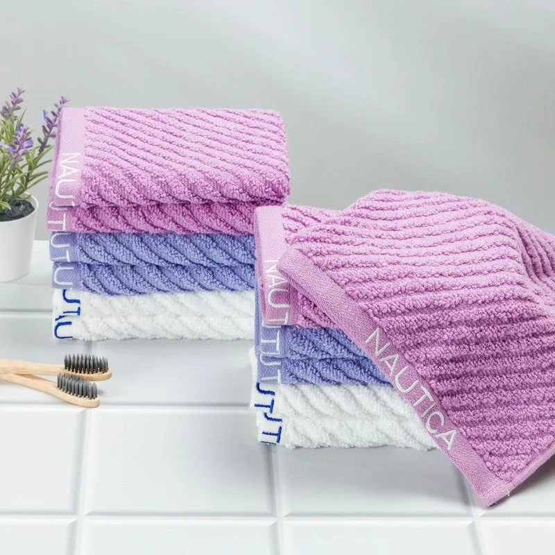 Nautica Riviera Soft Cotton Hand & Face Towel (White,Blue & Lilac) - Set Of Twelve media 3