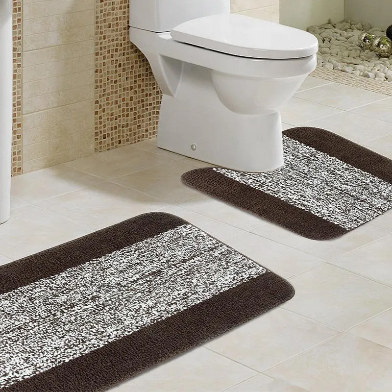 Marvis Anti Skid Bath Mat & Contour Mat (Brown)- Two Piece Set media 1