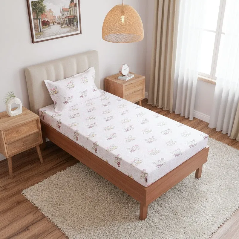 Floral Rush Printed Cotton Bedsheet (Pink) - 200 TC media 1