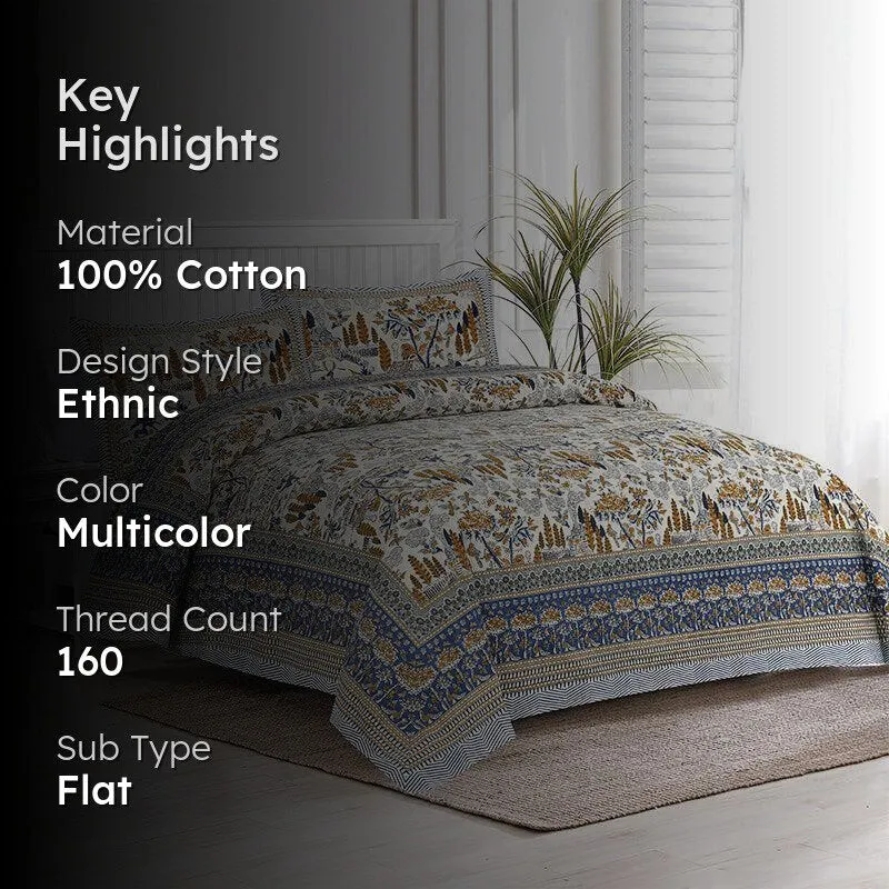 Jimika Printed Cotton Bedsheet (Blue) - 160 TC media 2
