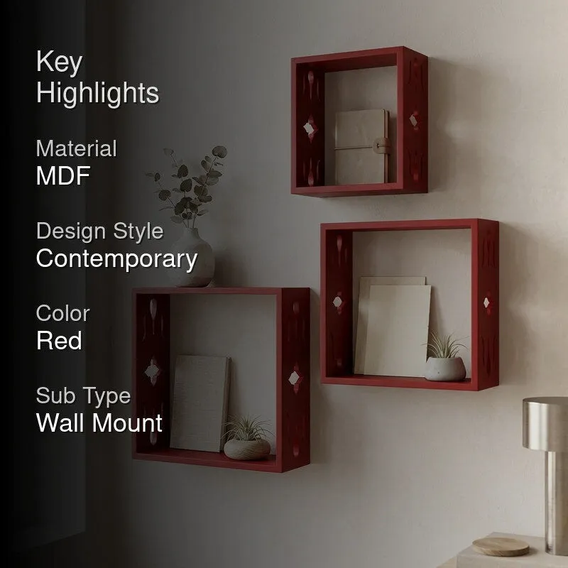 Cube Floating Wall Shelf (Red) - Set Of Three media 2