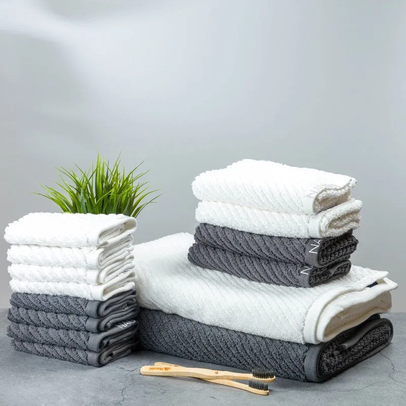 Nautica Riviera Soft Cotton Towel Set (White & Dark Grey) - Fourteen Piece Set media 1