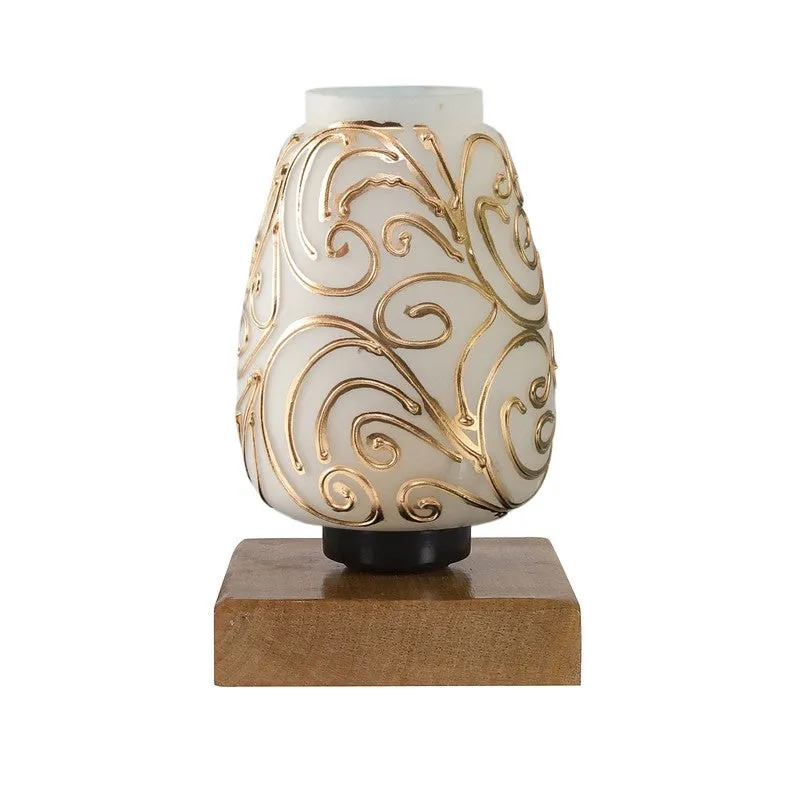 Prismato Glass Table Lamp With Wooden Base - White & Gold media 5
