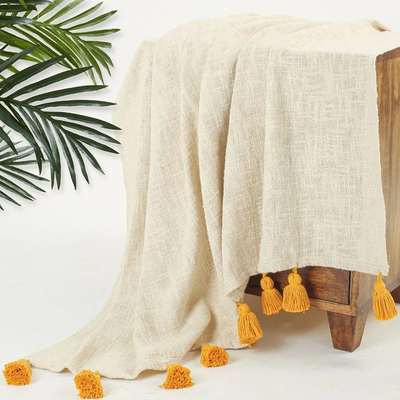 Tassura Tasselled Cotton Throw - Yellow media 4
