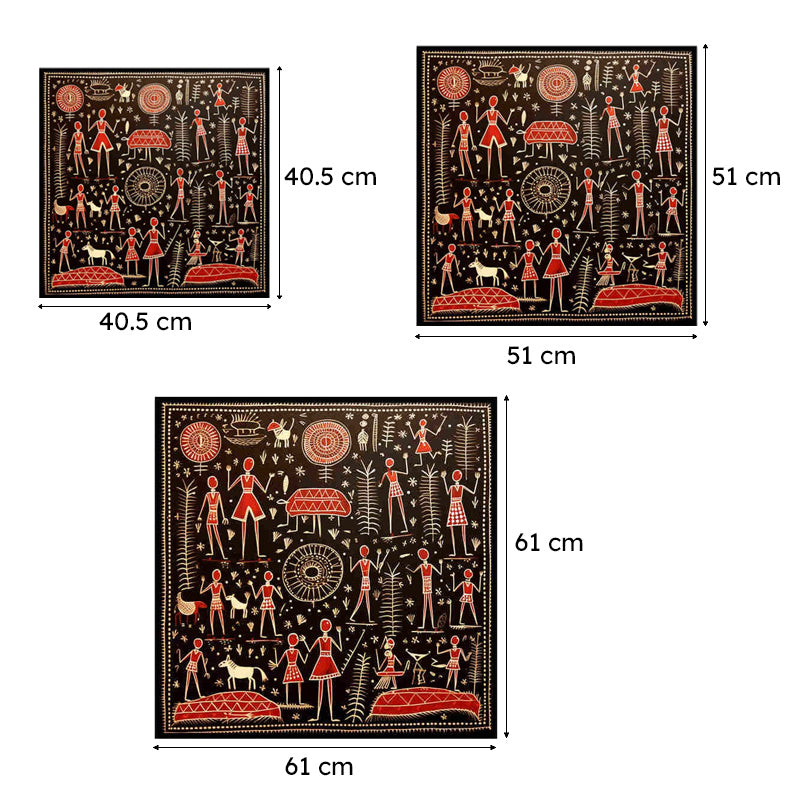 Warli Chaos Canvas Wall Art With Frame media 7