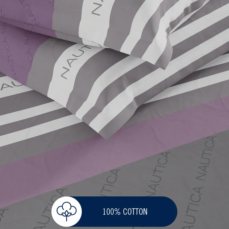 Nautica Stripe Symphony Cotton Bedsheet (Purple, Grey) - 160 TC media 5
