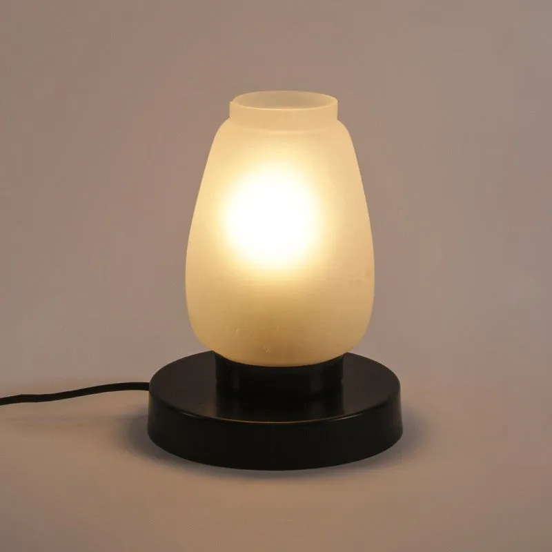 Glowzen Glass Table Lamp With Wooden Base - White media 6