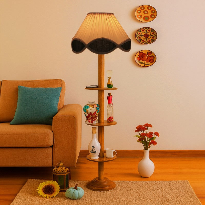 FloraPrism Wooden Floor Lamp - White & Black