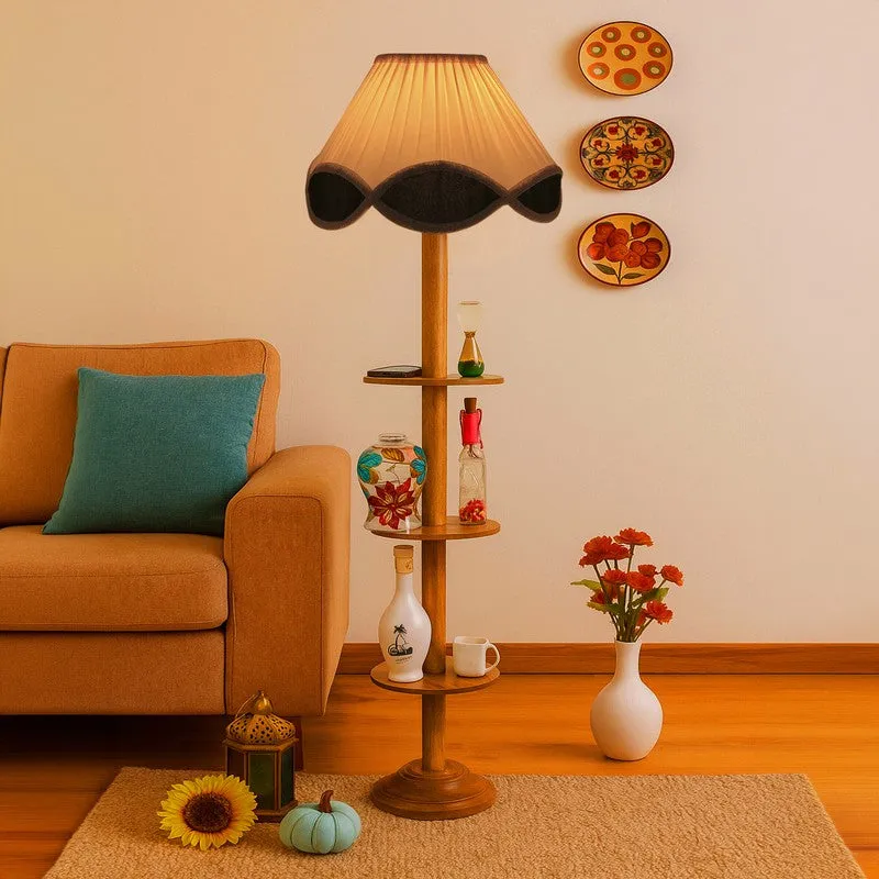 FloraPrism Wooden Floor Lamp - White & Black media 1