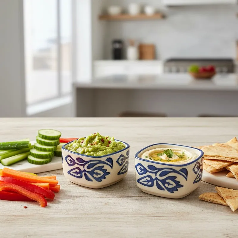 Savorelle Ceramic Dip Bowls (Blue,White ,40 mL Each) - Set Of Two media 3