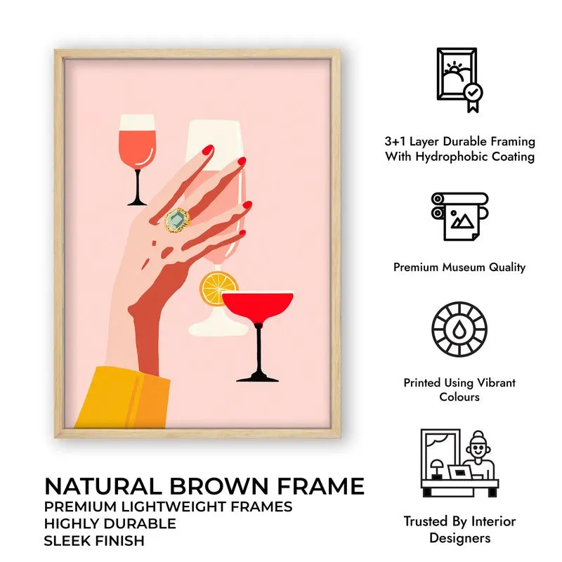 Wineglass Canvas Wall Painting - Brown Frame media 10